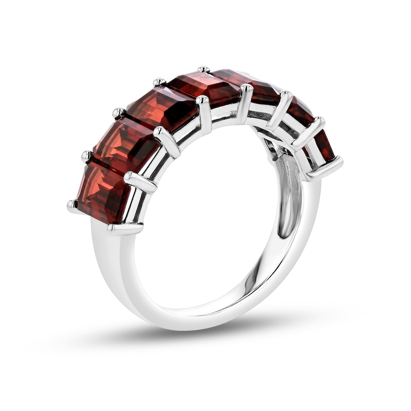 Main Image 2 of Emerald-Cut Garnet Seven Stone Anniversary Band in 14K White Gold