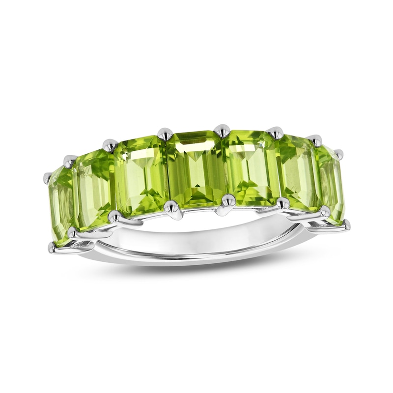 Main Image 1 of Emerald-Cut Peridot Seven Stone Anniversary Band in 14K White Gold