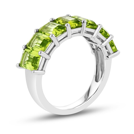 Emerald-Cut Peridot Seven Stone Anniversary Band in 14K White Gold
