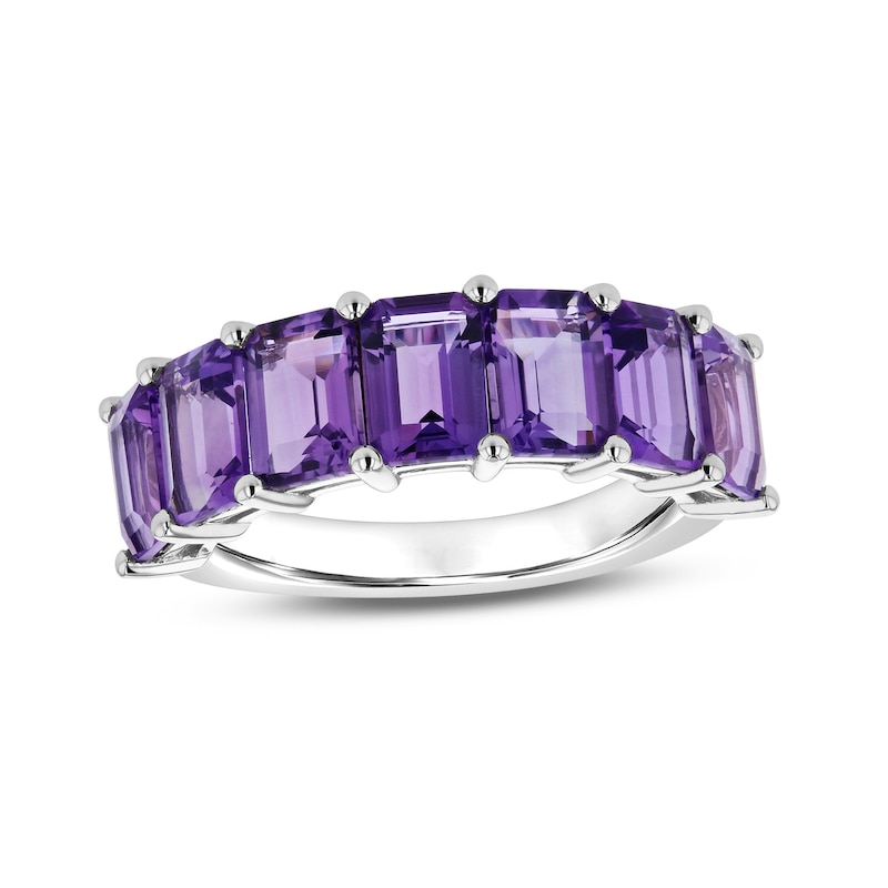 Main Image 1 of Emerald-Cut Amethyst Seven Stone Anniversary Band in 14K White Gold