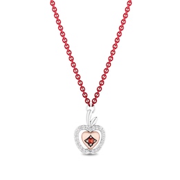 Enchanted Disney Snow White Garnet and 1/15 CT. T.W. Diamond Apple Necklace in Sterling Silver and 10K Rose Gold