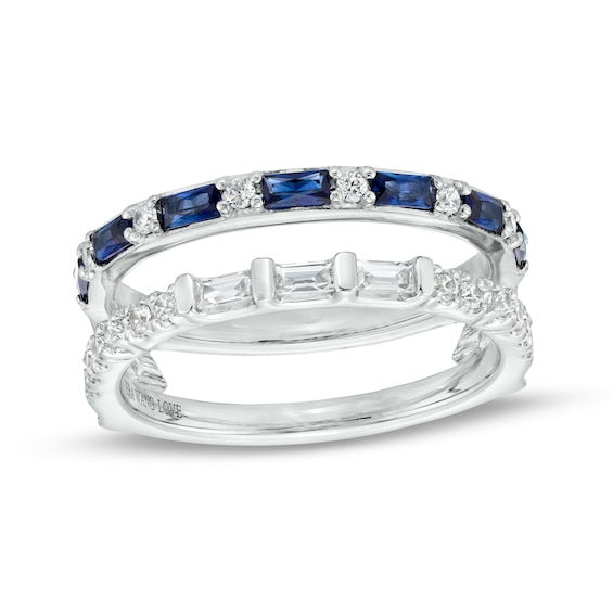 Vera Wang Love Collection Baguette Blue Sapphire and 1/3 CT. T.w. Diamond Solitaire Enhancer in 14K White Gold