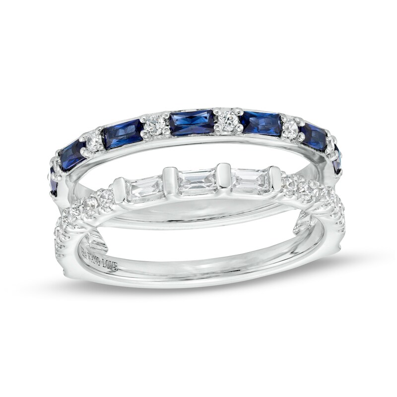 Main Image 1 of Vera Wang Love Collection Baguette Blue Sapphire and 1/3 CT. T.W. Diamond Solitaire Enhancer in 14K White Gold