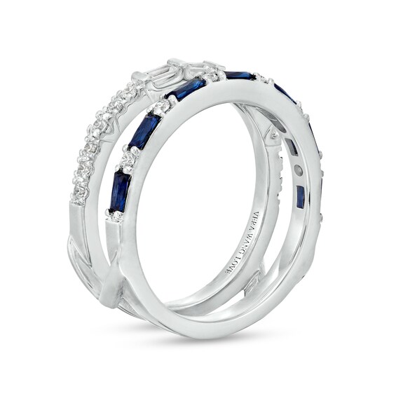 Vera Wang Love Collection Baguette Blue Sapphire and 1/3 CT. T.w. Diamond Solitaire Enhancer in 14K White Gold