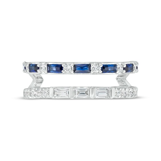 Vera Wang Love Collection Baguette Blue Sapphire and 1/3 CT. T.w. Diamond Solitaire Enhancer in 14K White Gold