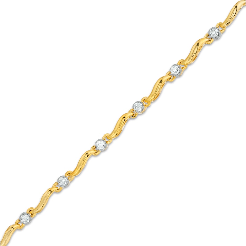 Main Image 1 of 1/2 CT. T.W. Diamond Alternating Wave Link Line Bracelet in 10K Gold - 7.5"
