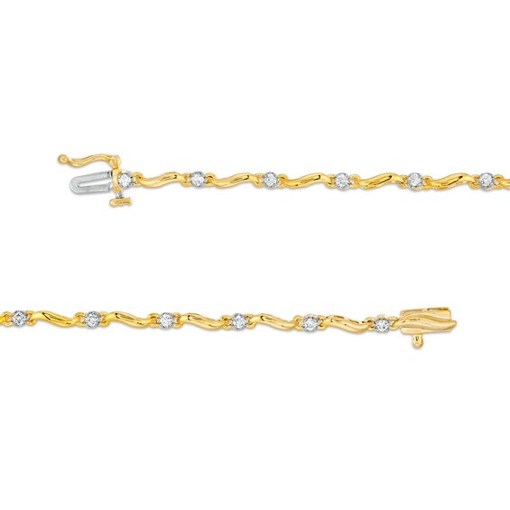 1/2 CT. T.w. Diamond Alternating Wave Link Line Bracelet in 10K Gold - 7.5"