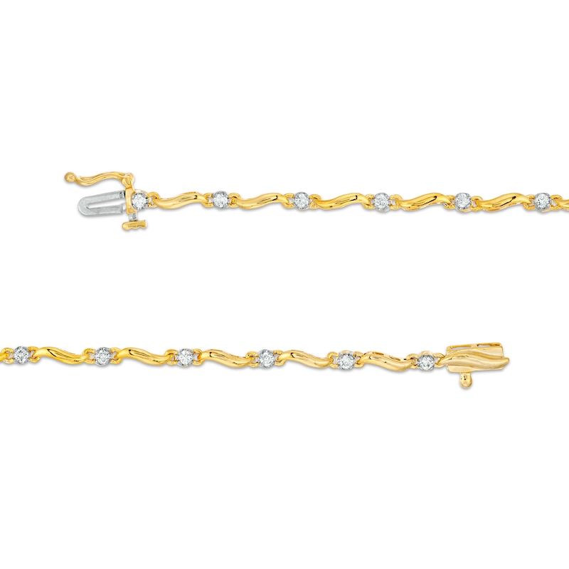Main Image 3 of 1/2 CT. T.W. Diamond Alternating Wave Link Line Bracelet in 10K Gold - 7.5"