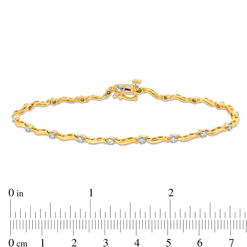 Main Image 4 of 1/2 CT. T.W. Diamond Alternating Wave Link Line Bracelet in 10K Gold - 7.5"