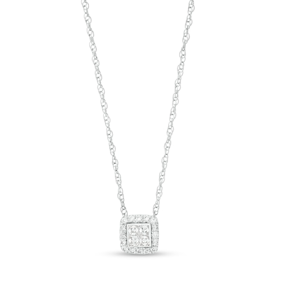 1/ CT. T.w. Quad Princess-Cut Diamond Cushion-Shaped Frame Pendant in 10K White Gold