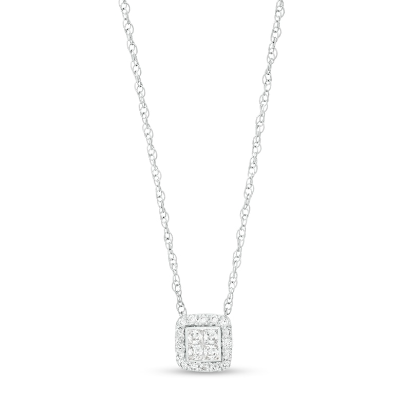 Main Image 1 of 1/4 CT. T.W. Quad Princess-Cut Diamond Cushion-Shaped Frame Pendant in 10K White Gold