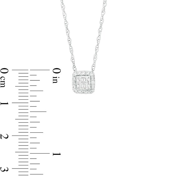 1/4 CT. T.w. Quad Princess-Cut Diamond Cushion-Shaped Frame Pendant in 10K White Gold