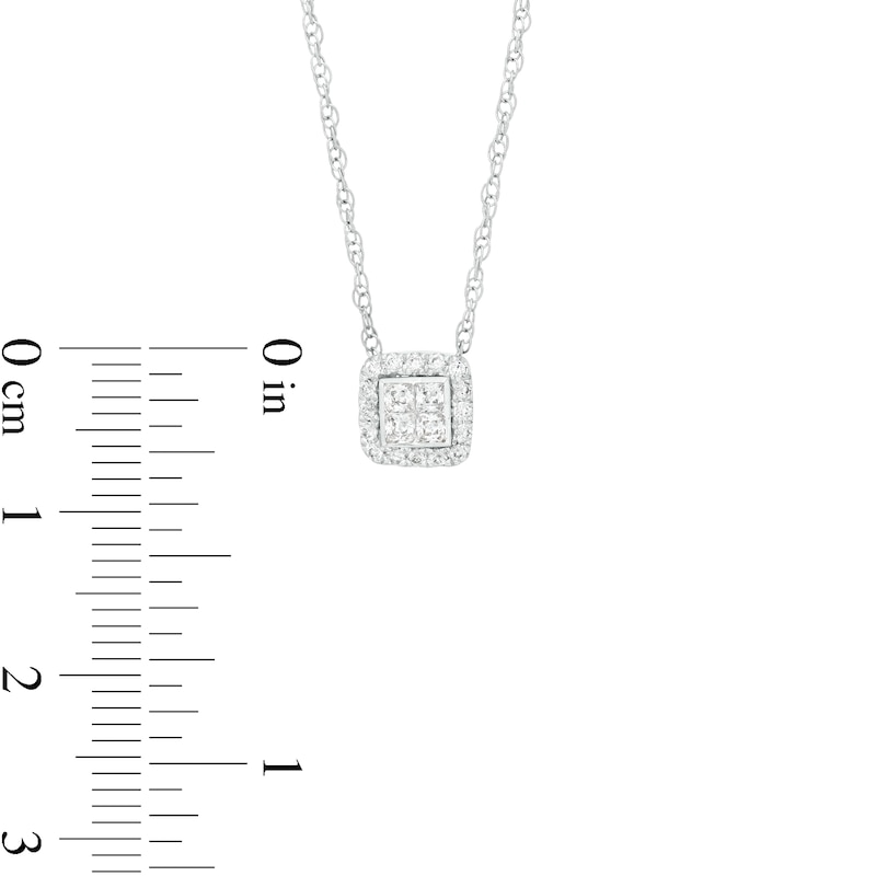Main Image 3 of 1/4 CT. T.W. Quad Princess-Cut Diamond Cushion-Shaped Frame Pendant in 10K White Gold