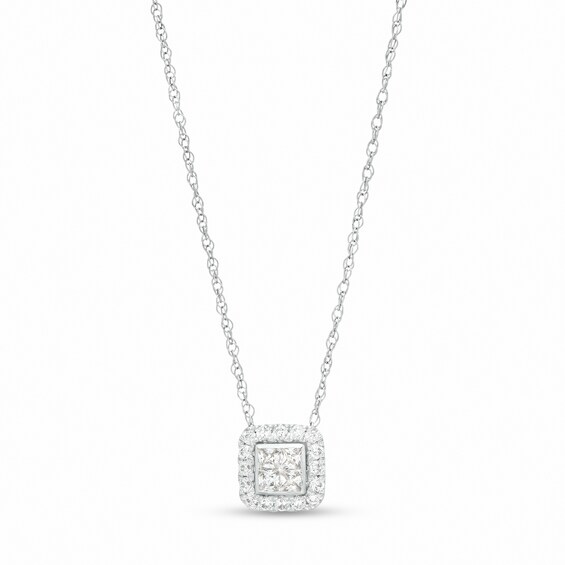 1/2 CT. T.w. Quad Princess-Cut Diamond Cushion-Shaped Frame Pendant in 10K White Gold