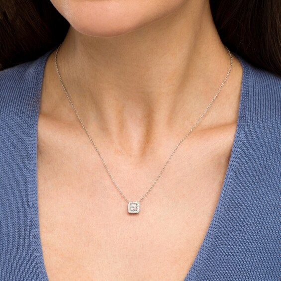 1/2 CT. T.w. Quad Princess-Cut Diamond Cushion-Shaped Frame Pendant in 10K White Gold