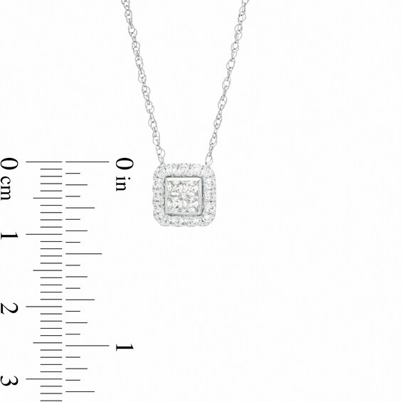 1/2 CT. T.w. Quad Princess-Cut Diamond Cushion-Shaped Frame Pendant in 10K White Gold