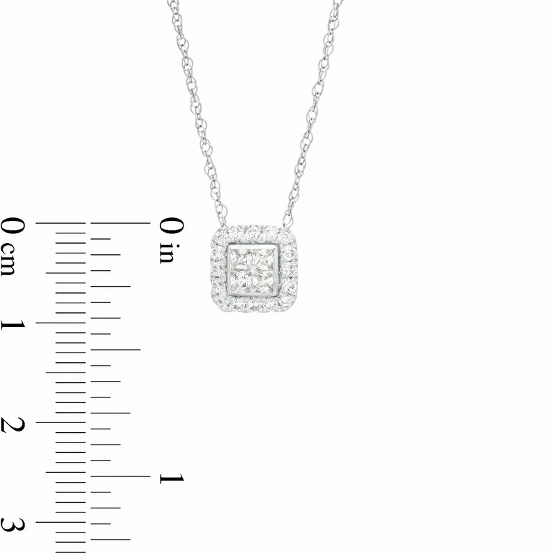 Main Image 3 of 1/2 CT. T.W. Quad Princess-Cut Diamond Cushion-Shaped Frame Pendant in 10K White Gold