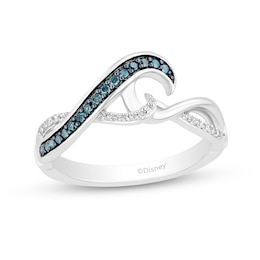 Enchanted Disney Moana 1/5 CT. T.W. Blue and White Diamond Twist Shank Wave Ring in Sterling Silver