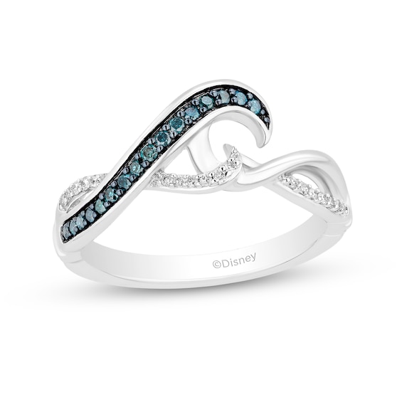 Enchanted Disney Moana 1/5 CT. T.w. Blue and White Diamond Twist Shank Wave Ring in Sterling Silver