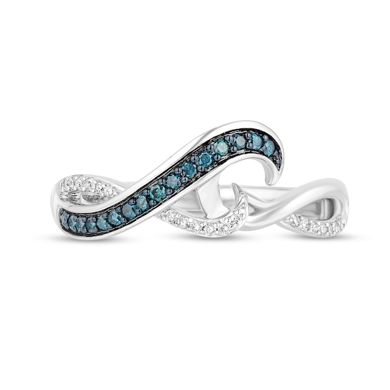 Enchanted Disney Moana 1/5 CT. T.w. Blue and White Diamond Twist Shank Wave Ring in Sterling Silver