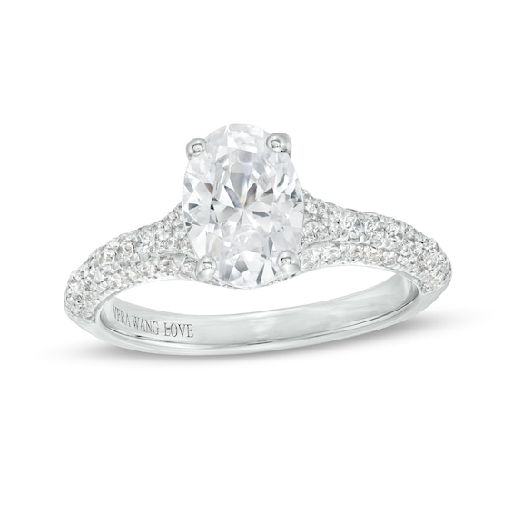 Vera Wang Love Collection 1-7/8 CT. T.w. Certified Oval Diamond Split Shank Engagement Ring in 14K White Gold (I/Si2)