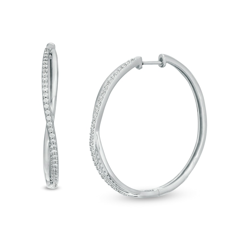 Main Image 1 of 3/8 CT. T.W. Diamond Twist Hoop Earrings in Sterling Silver