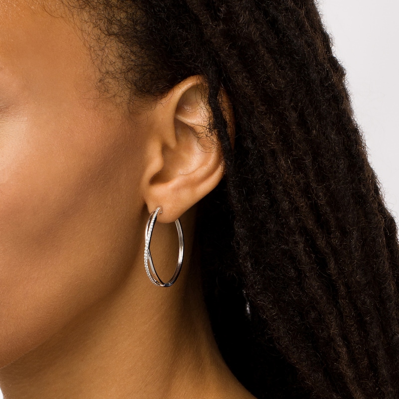 Main Image 2 of 3/8 CT. T.W. Diamond Twist Hoop Earrings in Sterling Silver