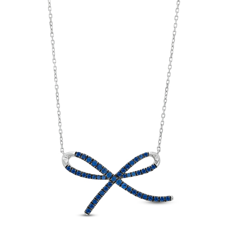 Main Image 1 of Vera Wang Love Collection Blue Sapphire Bow Necklace in Sterling Silver – 19"