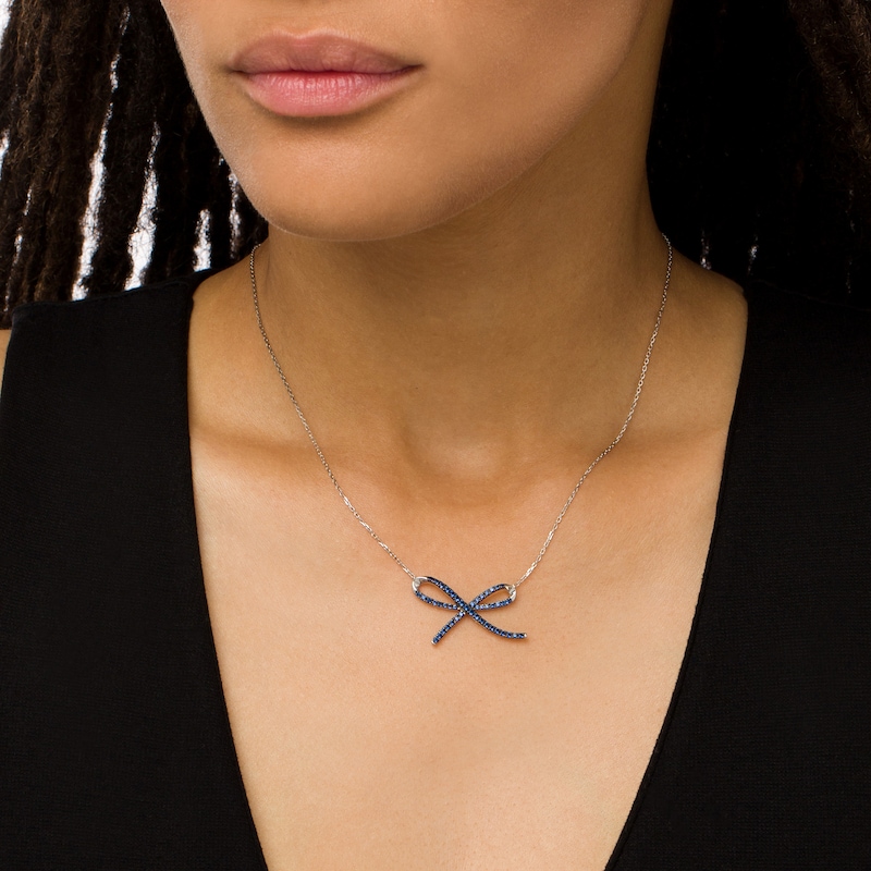 Main Image 2 of Vera Wang Love Collection Blue Sapphire Bow Necklace in Sterling Silver – 19"
