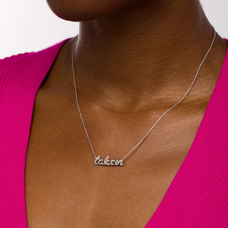 Main Image 2 of 1/4 CT. T.W. Diamond Cursive "taken" Necklace in Sterling Silver – 19"