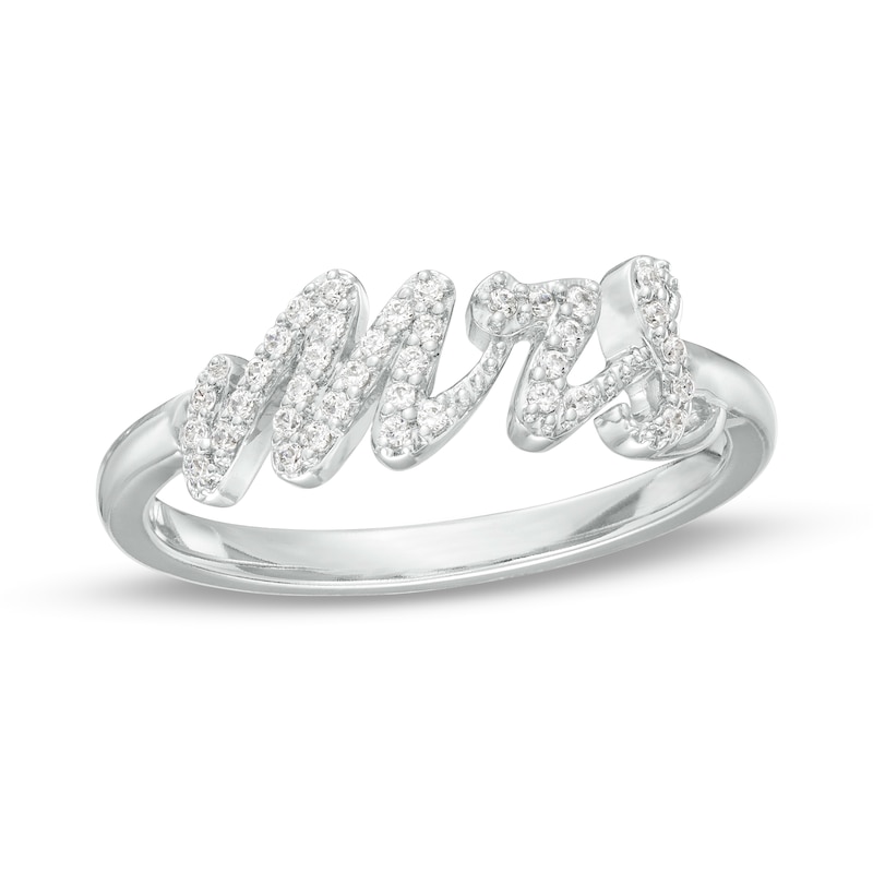 Main Image 1 of 1/6 CT. T.W. Diamond Cursive "Mrs" Ring in Sterling Silver