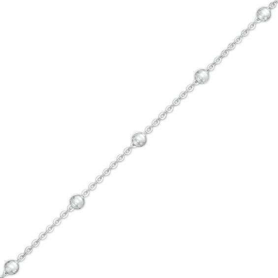 Bead Station with Cross Dangle Charm Anklet in 10K White Gold - 10"