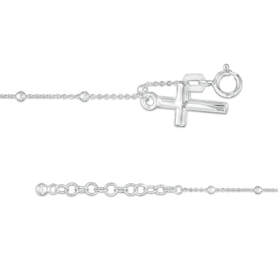 Bead Station with Cross Dangle Charm Anklet in 10K White Gold - 10"