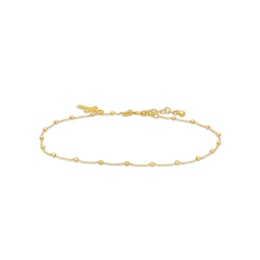 Bead Station with Cross Dangle Charm Anklet in 10K Gold - 10&quot;