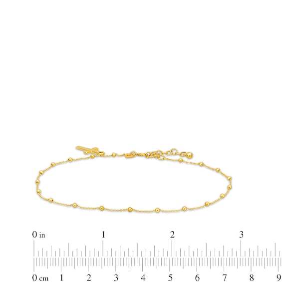 Bead Station with Cross Dangle Charm Anklet in 10K Gold - 10"