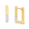 Thumbnail Image 1 of 1/15 CT. T.W. Diamond Three Stone Square Tube Huggie Hoop Earrings in 10K Gold