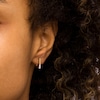 Thumbnail Image 2 of 1/15 CT. T.W. Diamond Three Stone Square Tube Huggie Hoop Earrings in 10K Gold