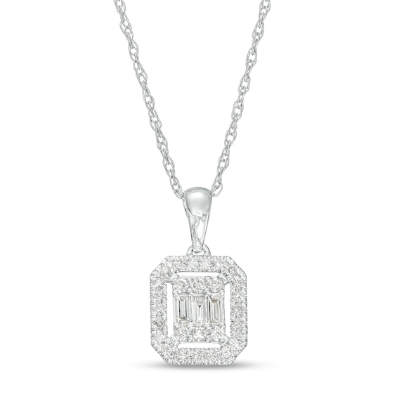 1/4 CT. T.w. Emerald-Shaped Multi-Diamond Frame Pendant in 10K White Gold
