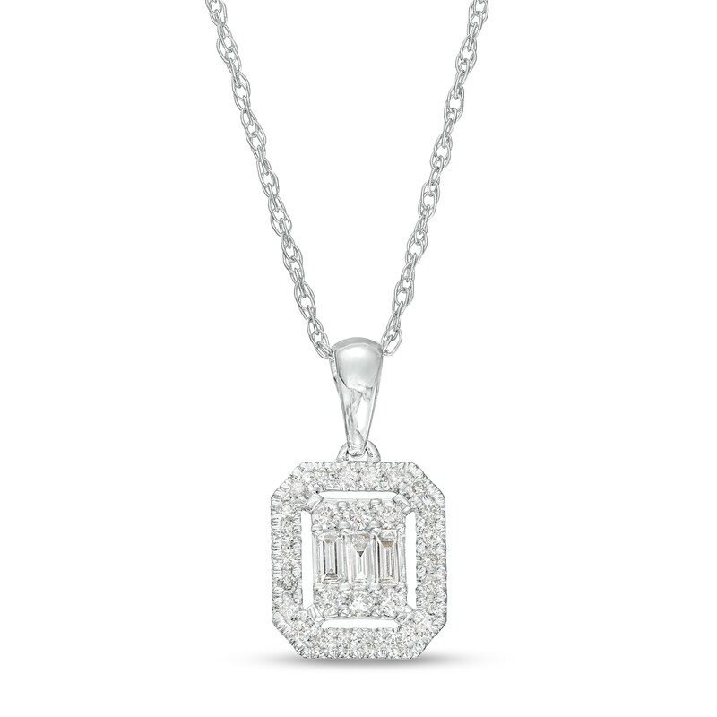 Main Image 1 of 1/4 CT. T.W. Emerald-Shaped Multi-Diamond Frame Pendant in 10K White Gold