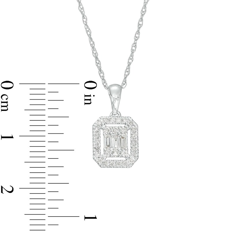 Main Image 3 of 1/4 CT. T.W. Emerald-Shaped Multi-Diamond Frame Pendant in 10K White Gold