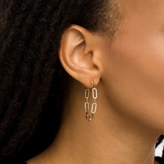 The Kindred Links from Vera Wang Love Collection 1/4 CT. T.w. Diamond Paper Clip Link Hoop Earrings in 10K Gold