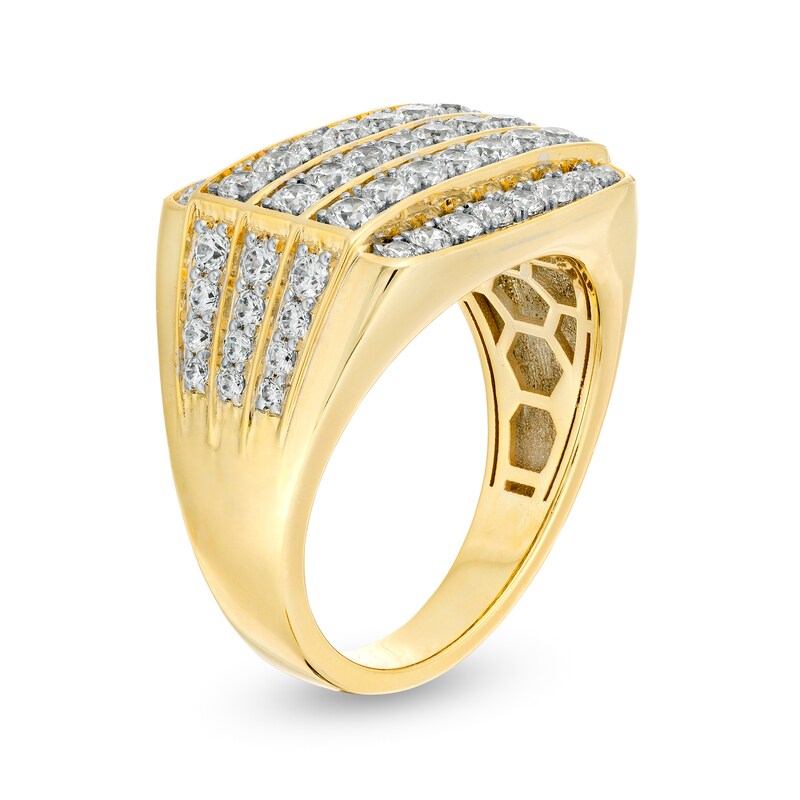 Men's 2 CT. T.W. Certified Lab-Created Diamond Multi-Row Rectangle-Top Rounded Edge Ring in 14K Gold