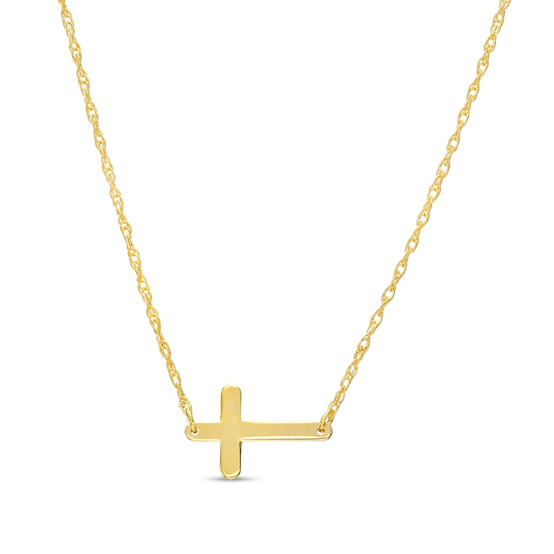 Main Image 1 of Sideways Cross Necklace in 14K Gold