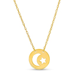 Star and Moon Cutout Necklace in 14K Gold