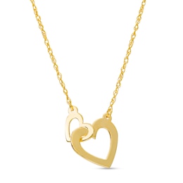 Small and Large Interlocking Hearts Necklace in 14K Gold