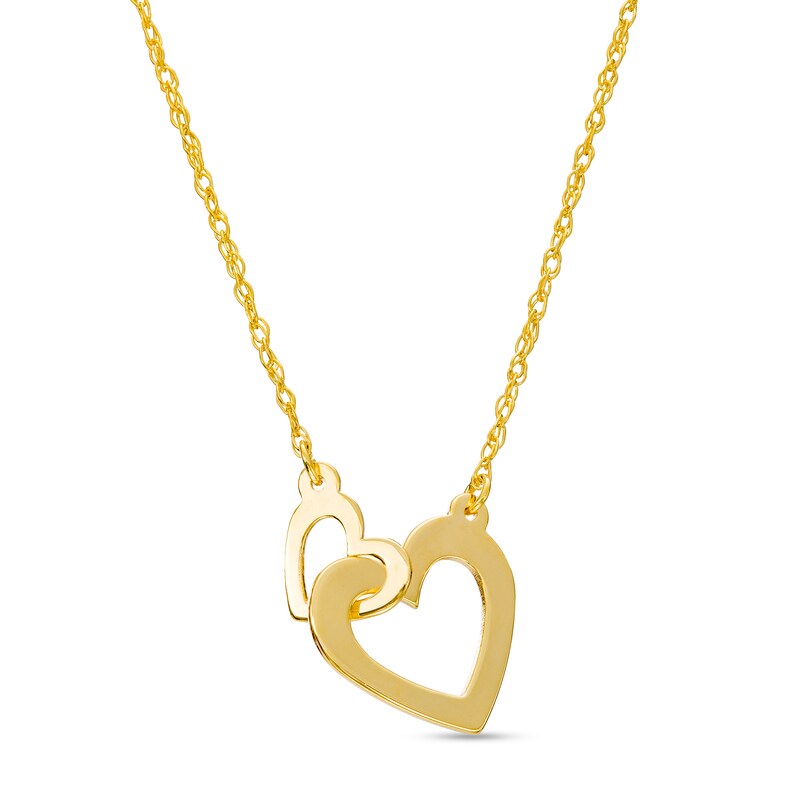Main Image 1 of Small and Large Interlocking Hearts Necklace in 14K Gold