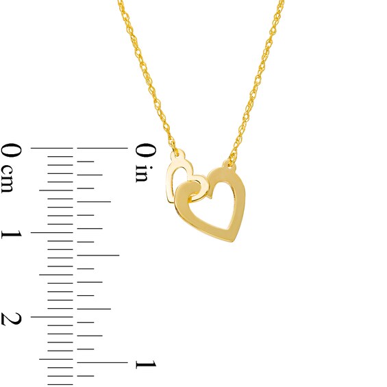 Small and Large Interlocking Hearts Necklace in 14K Gold