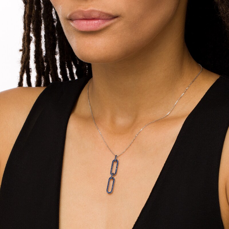 Main Image 2 of The Kindred Links from Vera Wang Love Collection Blue Sapphire Paper Clip Link Pendant in Sterling Silver – 19"