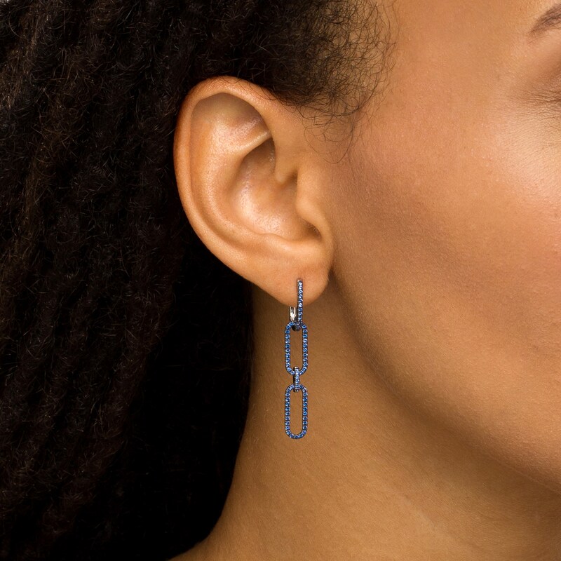 The Kindred Links from Vera Wang Love Collection Blue Sapphire Paper Clip Link Drop Earrings in Sterling Silver