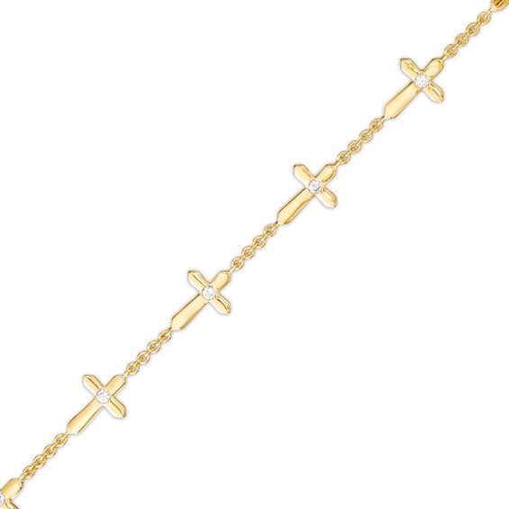 1/8 CT. T.w. Diamond Sideways Gothic-Style Cross Station Bracelet in 10K Gold â 7.25"